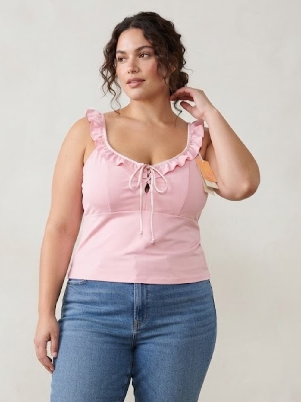 NWT Blogilates Pink Ruffle Lace Up Tank Top Women's 3X Plus Size
